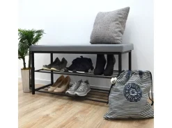 DuneDesign Sitzbänke^Schuhregal mit Sitzbank 95 x 33 x 52 cm Hellgrau