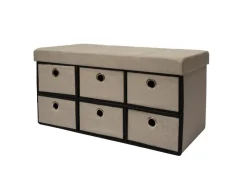 DuneDesign Sitzbänke^Sitzbank mit 80L Sitztruhe und 6 Schubladen 76 x 38 x 38 cm Beige