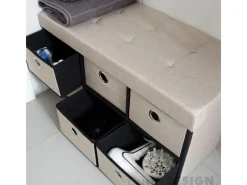DuneDesign Sitzbänke^Sitzbank mit 80L Sitztruhe und 6 Schubladen 76 x 38 x 38 cm Beige