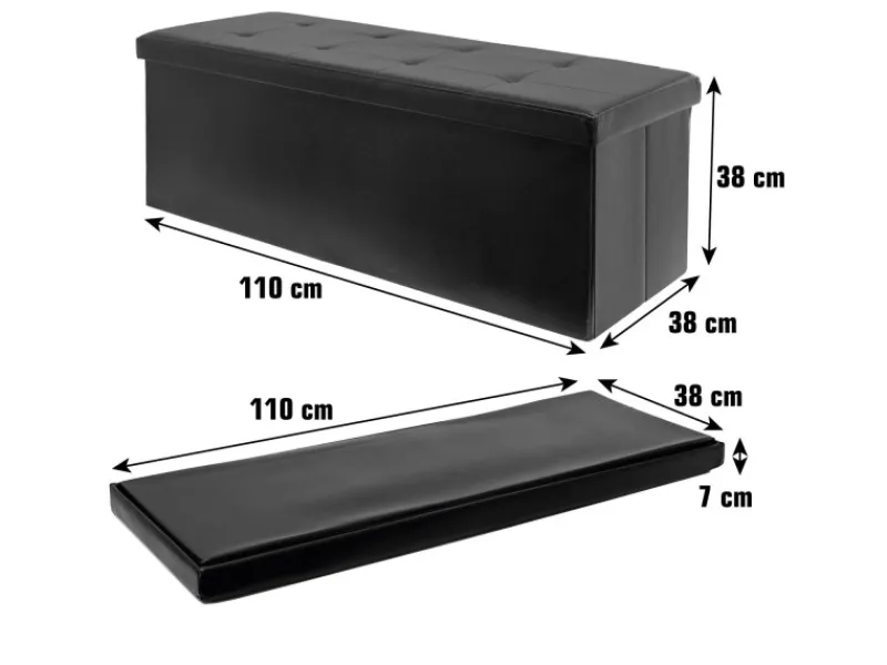 DuneDesign Sitzbank mit 120L Stauraum 110 x 38 x 38 cm in Schwarz