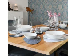 DuneDesign Tischset für 4 Personen Flusskiesel-Design Hellgrau