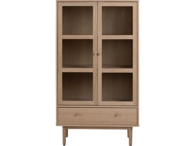 Vitrinen^ebuy24 Aston Vitrinenschrank mit 2 Glastüren und 1 Schublade Weiß Geölt EichenDekor