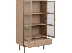 Vitrinen^ebuy24 Aston Vitrinenschrank mit 2 Glastüren und 1 Schublade Weiß Geölt EichenDekor