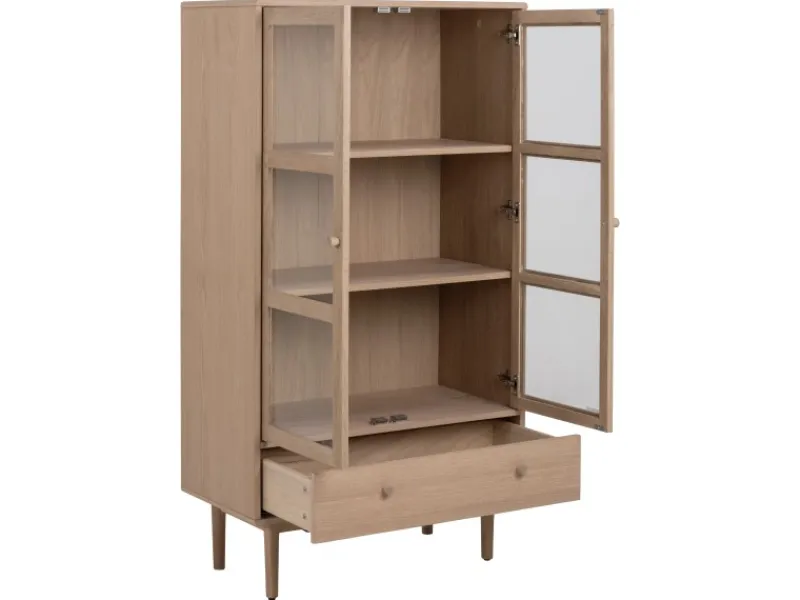 Vitrinen^ebuy24 Aston Vitrinenschrank mit 2 Glastüren und 1 Schublade Weiß Geölt EichenDekor