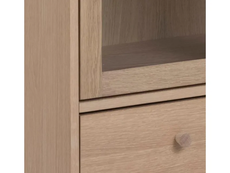 Vitrinen^ebuy24 Aston Vitrinenschrank mit 2 Glastüren und 1 Schublade Weiß Geölt EichenDekor