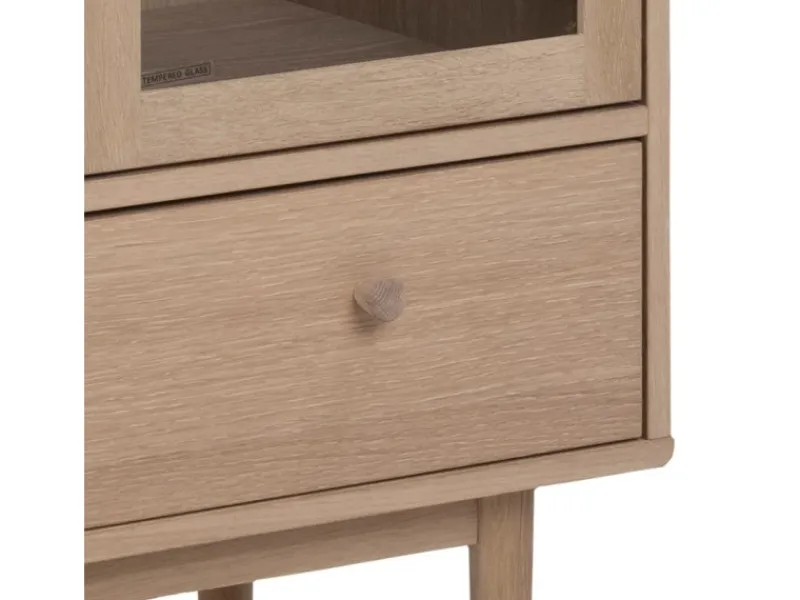 Vitrinen^ebuy24 Aston Vitrinenschrank mit 2 Glastüren und 1 Schublade Weiß Geölt EichenDekor