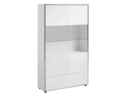 ebuy24 Kenan Vitrine 2 Türen 1 Schublade Weiß Hochglanz Lackiert