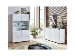 ebuy24 Kenan Vitrine 2 Türen 1 Schublade Weiß Hochglanz Lackiert