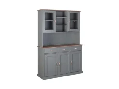 ebuy24 Luzerna Vitrinenschrank mit 3+2 Türen und 3 Schubladen Grau Braun