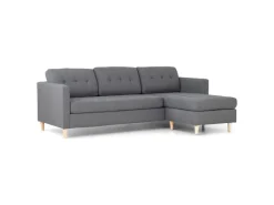 Sofas^ebuy24 Marino Sofa Chaiselongsofa Rechts oder Links Gewendet in HellGrauen Stoff mit Holzbeinen
