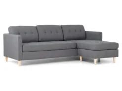 Sofas^ebuy24 Marino Sofa Chaiselongsofa Rechts oder Links Gewendet in HellGrauen Stoff mit Holzbeinen