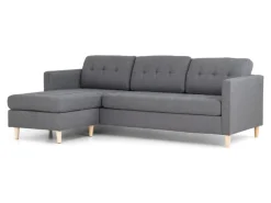 Sofas^ebuy24 Marino Sofa Chaiselongsofa Rechts oder Links Gewendet in HellGrauen Stoff mit Holzbeinen