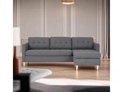 Sofas^ebuy24 Marino Sofa Chaiselongsofa Rechts oder Links Gewendet in HellGrauen Stoff mit Holzbeinen