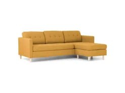 Sofas^ebuy24 Marino Sofa Chaiselongsofa Rechts oder Links Gewendet in Stoff Currygelb mit Holzbeinen