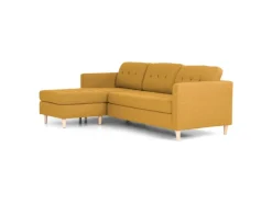 Sofas^ebuy24 Marino Sofa Chaiselongsofa Rechts oder Links Gewendet in Stoff Currygelb mit Holzbeinen