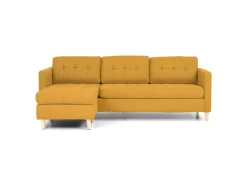 Sofas^ebuy24 Marino Sofa Chaiselongsofa Rechts oder Links Gewendet in Stoff Currygelb mit Holzbeinen