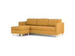 Sofas^ebuy24 Marino Sofa Chaiselongsofa Rechts oder Links Gewendet in Stoff Currygelb mit Holzbeinen