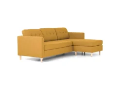 Sofas^ebuy24 Marino Sofa Chaiselongsofa Rechts oder Links Gewendet in Stoff Currygelb mit Holzbeinen