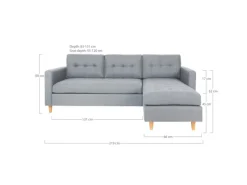 Sofas^ebuy24 Marino Sofa Chaiselongsofa Rechts oder Links Gewendet in Stoff Currygelb mit Holzbeinen