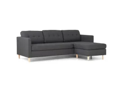 Sofas^ebuy24 Marino Sofa Chaiselongsofa Rechts oder Links Gewendet in DunkelGrauen Stoff mit Holzbeinen