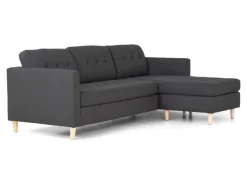 Sofas^ebuy24 Marino Sofa Chaiselongsofa Rechts oder Links Gewendet in DunkelGrauen Stoff mit Holzbeinen