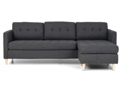 Sofas^ebuy24 Marino Sofa Chaiselongsofa Rechts oder Links Gewendet in DunkelGrauen Stoff mit Holzbeinen
