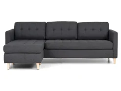 Sofas^ebuy24 Marino Sofa Chaiselongsofa Rechts oder Links Gewendet in DunkelGrauen Stoff mit Holzbeinen