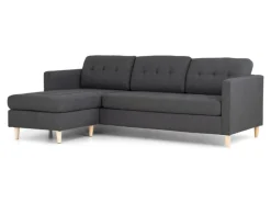 Sofas^ebuy24 Marino Sofa Chaiselongsofa Rechts oder Links Gewendet in DunkelGrauen Stoff mit Holzbeinen