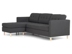 Sofas^ebuy24 Marino Sofa Chaiselongsofa Rechts oder Links Gewendet in DunkelGrauen Stoff mit Holzbeinen