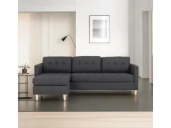 Sofas^ebuy24 Marino Sofa Chaiselongsofa Rechts oder Links Gewendet in DunkelGrauen Stoff mit Holzbeinen