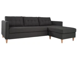 Sofas^ebuy24 Marino Sofa Chaiselongsofa Rechts oder Links Gewendet in DunkelGrauen Stoff mit Holzbeinen