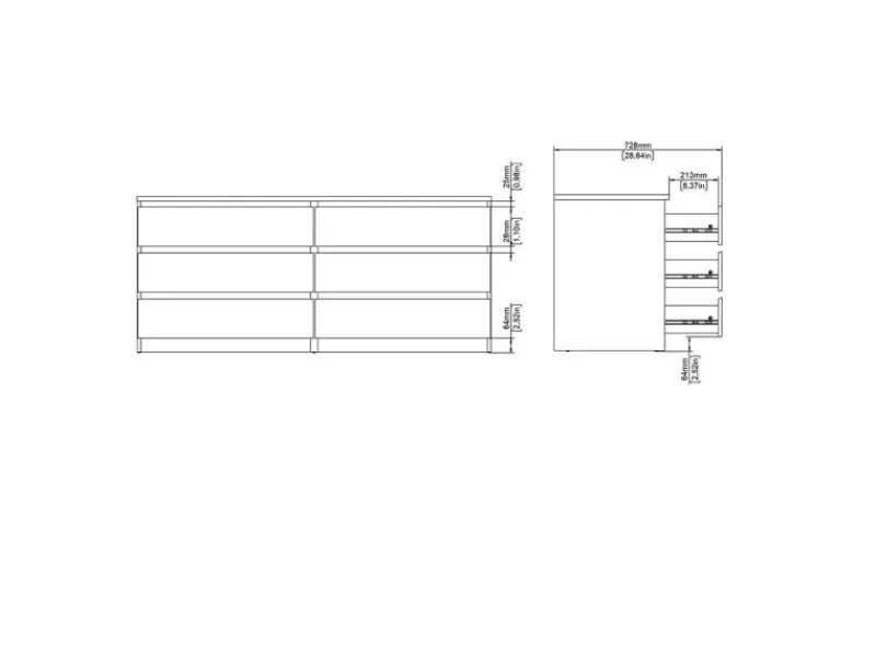 Kommode^ebuy24 Naia Kommode 6 Schubladen Matt Schwarz