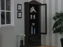 Vitrinen^ebuy24 New Mexico Eckschrank mit 1 Glastür und 2 Schubladen Kolonial Gebeizt Gewachst