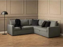 ebuy24 Sacramento Ecksofa Versteckte Aufbewahrung und Ausziehbares Bett HellGrau