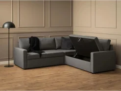 ebuy24 Sacramento Ecksofa Versteckte Aufbewahrung und Ausziehbares Bett Grau