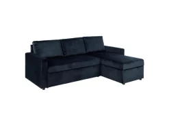 Aufbewahrung^ebuy24 Sacramento Schlafsofa Chaiselong Wendbar Versteckte Aufbewahrung und Ausziehbares Bett Dunkelblau