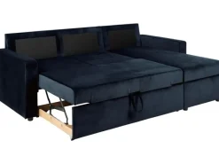 Aufbewahrung^ebuy24 Sacramento Schlafsofa Chaiselong Wendbar Versteckte Aufbewahrung und Ausziehbares Bett Dunkelblau