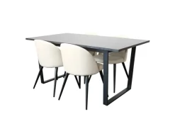 Stühle^ebuy24 Tilst Essgruppe Esstisch mit Schwarzem Marmordruck und 4 Stühlen Samt Beige