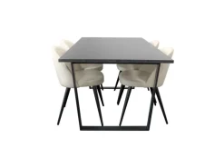 Stühle^ebuy24 Tilst Essgruppe Esstisch mit Schwarzem Marmordruck und 4 Stühlen Samt Beige