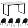 Stühle^ebuy24 Tilst Essgruppe Tisch Weiß Marmor Print mit 4 Stühlen Velour Schwarz