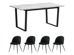 Stühle^ebuy24 Tilst Essgruppe Tisch Weiß Marmor Print mit 4 Stühlen Velour Schwarz