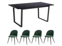 Stühle^ebuy24 Tilst Essgruppe Tisch Schwarz Marmor Print mit 4 Stühlen in Velour Grün