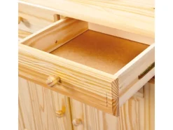 Vitrinen^ebuy24 Toswa Vitrinenschrank 3 Türen 2 Glastüren 3 Schubladen 2 Offene Fächer Natur