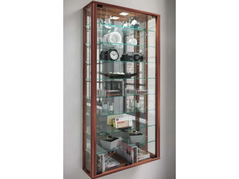 ebuy24 VitrosaMaxi Vitrinenschrank Wandhängend mit Spiegel 2 Glastüren Nussbaum Dekor