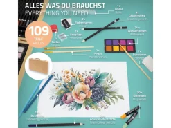 ECD Germany 109 Teiliges Malset mit Holzkoffer Zeichen und Malkoffer für Kinder
