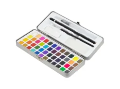 ECD Germany Aquarellfarben Set 48 Farben in Tragbarer Box inkl Pinsel