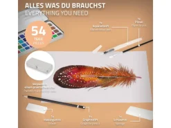 ECD Germany Aquarellfarben Set 48 Farben in Tragbarer Box inkl Pinsel