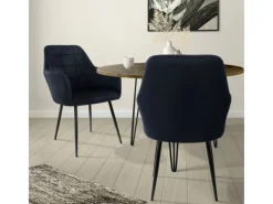 ECD Germany 2er Set Esszimmerstühle Küchenstühle Schwarz aus Samt