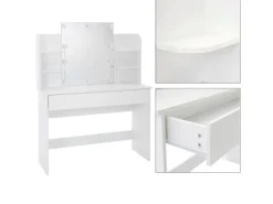 ECD Germany Schminktisch Set mit Hocker Spiegel LED-Beleuchtung 108x40x140 cm