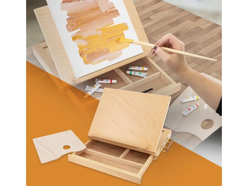 ECD Germany Bastelzubehör|Bastelfarben^Tischstaffelei Holz mit Schublade und Palette Holzstaffelei Klein